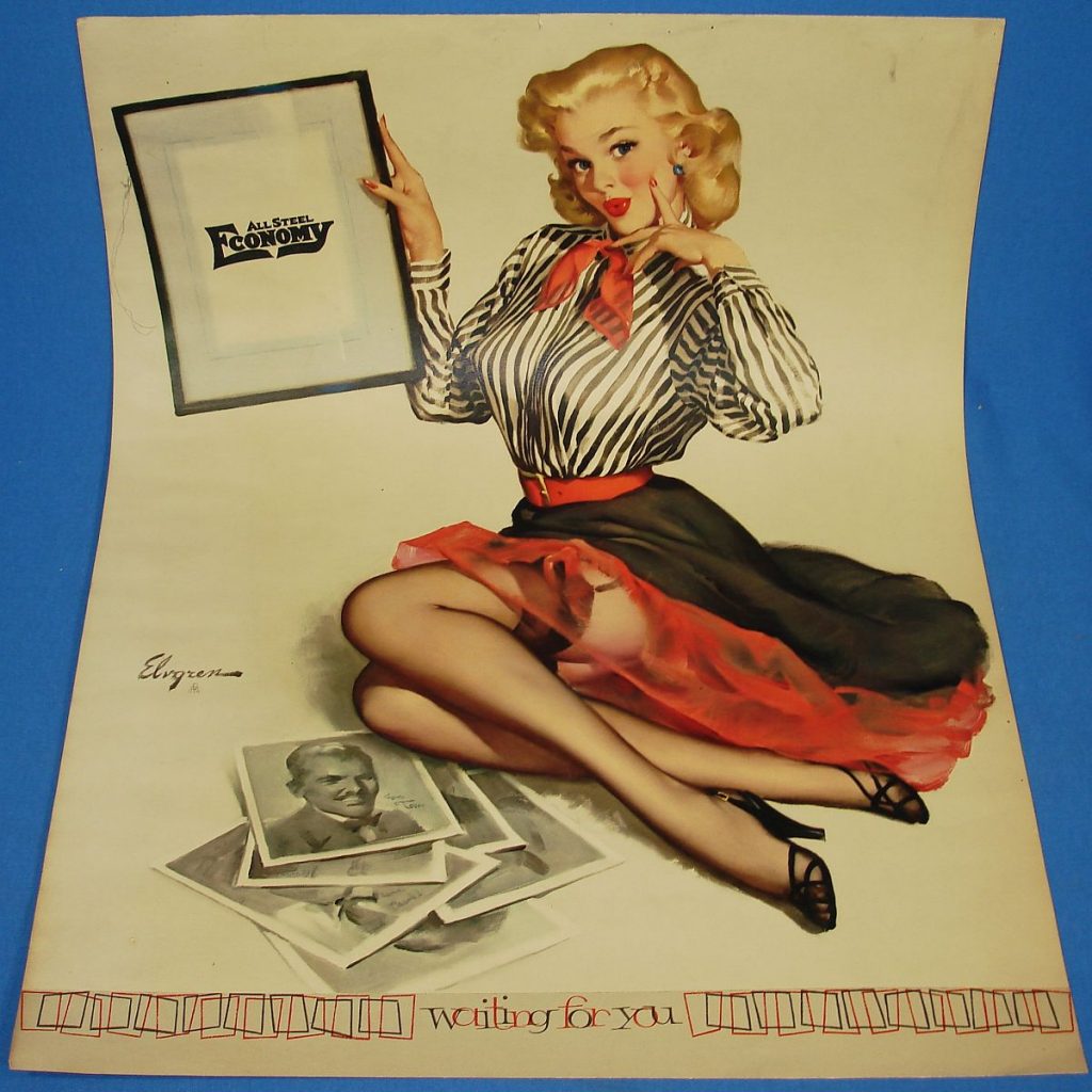 gil_elvgren_pinup_artist_waiting_for_you_1955_calendar_advertising_theme_poster_art_16x20